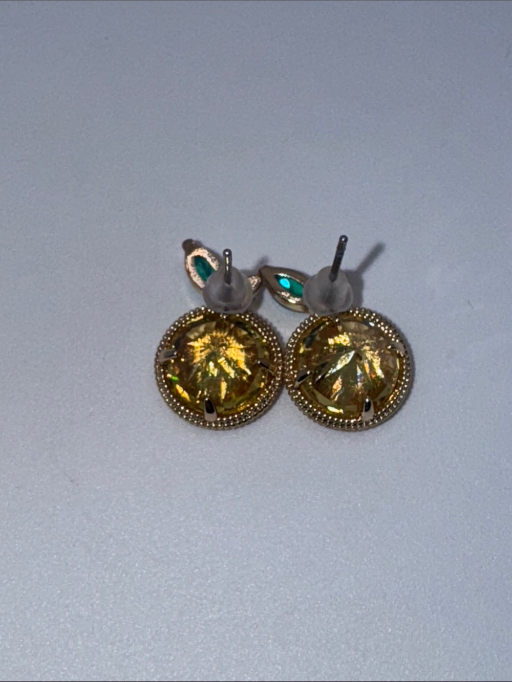 Lemon Slice Rhinestone Stud Earrings Gold Tone - Picture 11 of 13